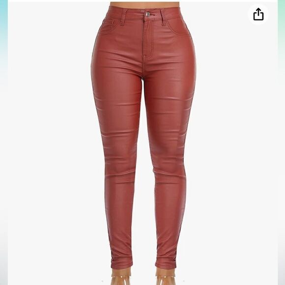 Wayrunz Womens High Waisted Stretch Faux Leather Pants Redwood 13 NWT IN PKG - Picture 1 of 8